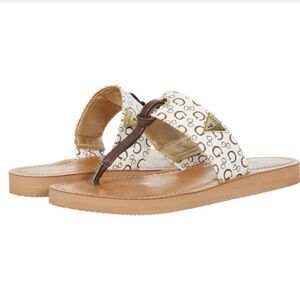 Guess Los Angeles Signature Logo Flat Thong Women's Sandals- Gold Toned Accent